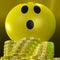 Surprised Smiley With Coins Showing Sudden Success