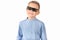 Surprised,smiling caucasian open mouth caucasian schoolboy With 3D Glasses Concept