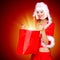 Surprised snow maiden with shopping bags with magic light