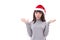 Surprised woman with X\'mas santa hat with text space