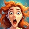 Surprised Young Woman Cartoon Portrait in 3D Digital Painting Style