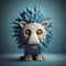 Surreal 3d Lion Figurine With Blue Spikes - Organic Stone Carvings