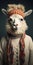 Surreal Alpaca Portrait: Llama In Knitwear With Braids