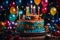 Surreal ambiance unfolds as a beautifully decorated kids\\\' birthday cake,