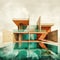 Surreal Architectural Landscape: A House With A Pool