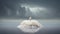 Surreal Architectural Landscapes: A White Bird On A White Rock In A Stormy Sea