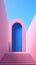 Surreal Archway Staircase in Pastel Pink and Blue. Generative AI