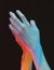 Surreal artistic hand composition. Creative artwork of human hands. Colorful paint. Dark background. Ai generated illustration