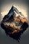 Surreal artistic painting of a valley with high mountains. Generative AI.