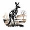 Surreal Black Kangaroo Illustration In Desolate Wilderness