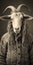 Surreal Black And White Goat Portrait In Vibrant Sweater