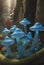 Surreal Blue Mushrooms in Twilight Woods