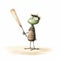 Surreal Cartoon Frog With Baseball Bat: A Muted Tone Artwork By Jon Klassen