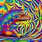 A surreal chameleon with vibrant rainbow patterns, blending seamlessly into a kaleidoscopic background3, Generative AI