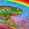 A surreal chameleon with vibrant rainbow patterns, blending seamlessly into a kaleidoscopic background5, Generative AI