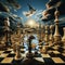 Surreal Chessboard with Abstract Pieces: Creative Strategy