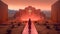 Surreal Church On Mars The Red Planet. Solarpunk Ethereal Martian Church Amidst Red Skies. Generative AI