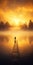 Surreal Cinematic Minimalistic Shot With Misty Sunrise On Dock