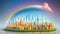 Surreal City Symphony: Rainbow-Infused Landscape