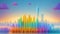 Surreal City Symphony: Rainbow-Infused Landscape