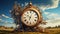 surreal clock in a whimsical landscape