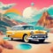 surreal collageof a style with a retro travel theme pop nostalgic illustration
