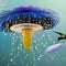 A surreal combination of a hummingbird and a jellyfish, with delicate feathers and trailing ethereal tentacles4, Generative AI