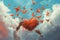 A surreal composition featuring a pair of hands releasing a flock of vibrant, heart-shaped birds into the sky, symbolizing the