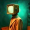 Surreal concept man with television over his head