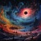 Surreal Cosmic Landscape with Black Hole