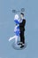 Surreal creative picture magazine collage of happy fiancee man dance with perfect woman wife sky cloud silhouette