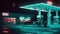 The Surreal and Creepy World of a Neon-Adorned 70s Gas Station. Generative AI