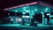 The Surreal and Creepy World of a Neon-Adorned 70s Gas Station. Generative AI