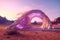 Surreal crystal gate or arc. Fictional architecture or sci-fi object in the desert.