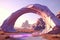 Surreal crystal gate or arc. Fictional architecture or sci-fi object in the desert.