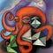 Surreal, Cubist view of large octopus