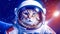 Surreal cute cat astronaut portrait in vibrant colorful outer space