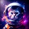 Surreal cute cat astronaut portrait in vibrant colorful outer space