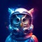 Surreal cute owl astronaut portrait in vibrant colorful outer space