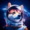 Surreal cute shiba inu astronaut portrait in vibrant colorful outer space