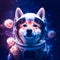 Surreal cute shiba inu astronaut portrait in vibrant colorful outer space