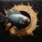 Surreal Cyberpunk Fish Wheel: Dark Gray And Orange Oil Painting