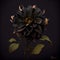 Surreal dark black flower dahlia macro isolated on black