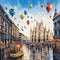 Surreal Depiction of Milan - Vibrant, Animated Landmarks, Whimsical Balloons, and Living Neighborhoods