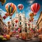 Surreal Depiction of Milan - Vibrant, Animated Landmarks, Whimsical Balloons, and Living Neighborhoods