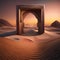 Surreal desert landscape with floating islands and mysterious doorways Dreamlike illustration for abstract or fantasy-themed des