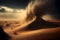 Surreal desert landscape with sandstorm and dust clouds. Abstract fantasy background