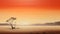 Surreal Desert: A Minimalist Panoramic Painting Of An Orange Expanse
