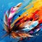 Surreal digital illustration showcasing a vibrant symphony of colorful feathers gracefully soaring through the sky