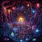 Surreal Digital Illustration: Vibrant Portal of Puzzles in a Labyrinth